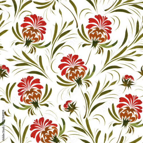 Vector floral seamless pattern from hand painted flowers on a white background
