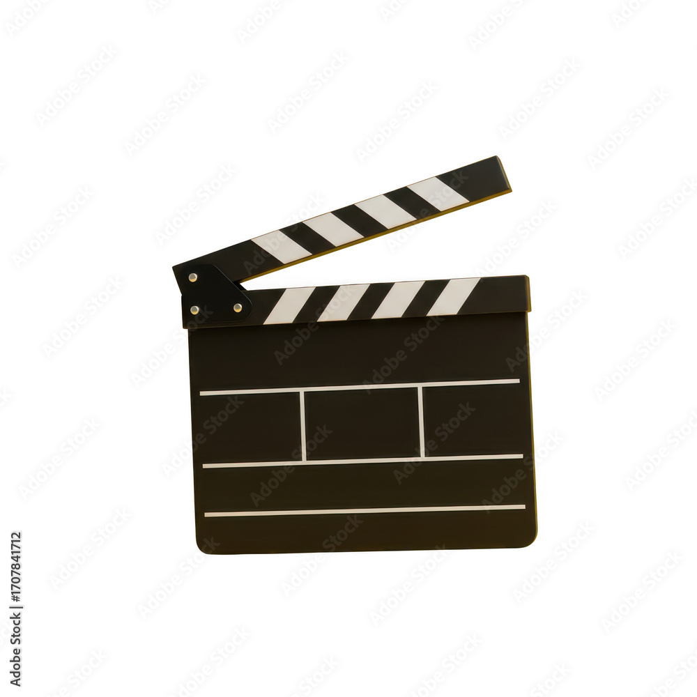 Fototapeta premium Classic film clapperboard open for action ready for movie production and filmmaking scenes transparent background