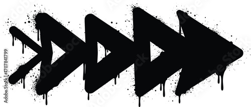 Four black spray paint arrows with drips on transparent background