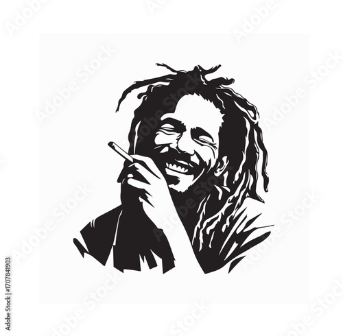Dreadlocked Man Enjoying Smoking Silhouette Vector on white background
