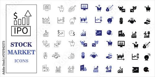 stock market icons set. stock, shares, trading, investment, investor and more. simple complette vector
