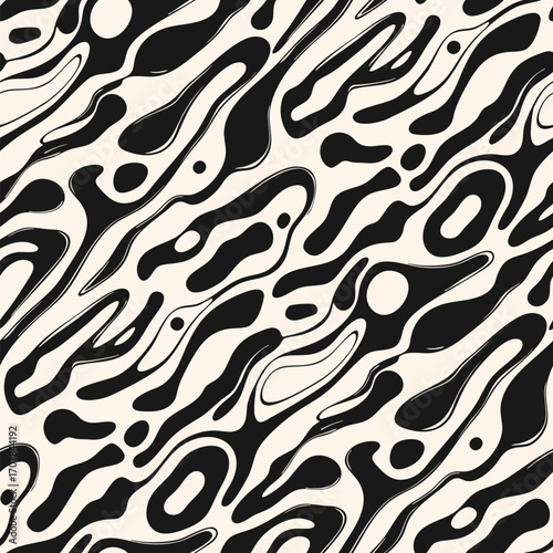 Wallpaper Mural Abstract seamless pattern with organic shapes. Vector background with liquid lines, fluid shapes, spots, biological structures. Groovy wavy texture. Black and white camouflage pattern. Repeated design Torontodigital.ca