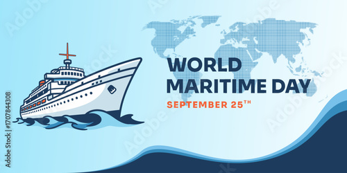World Maritime Day Vector Poster Celebration with Ship Illustration