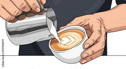 Latte art pouring illustration