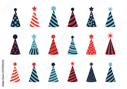 Celebrate with fun party hats for birthdays, festive gatherings and special occasions, vector illustration