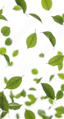 Wallpaper Mural Green leaves falling in the air against a white background. Torontodigital.ca