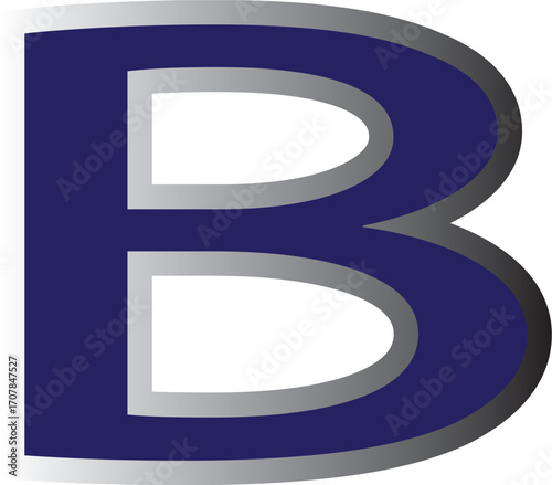 Bold dark blue capital “B” with silver-black gradient border in geometric 3D style. Perfect for logos, branding, signage, and modern typography-based graphic design compositions.