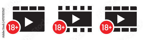 Video cinema plus 18 icon. Film plus 18  icon, vector illustration