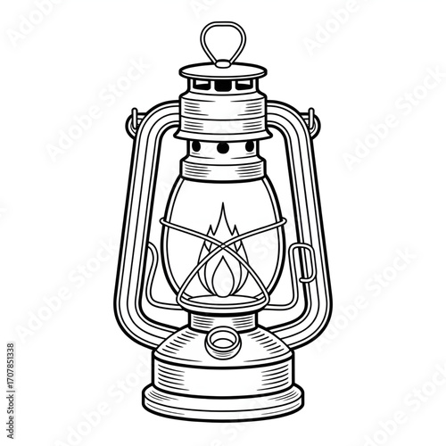 Vintage Oil Lantern Illustration – Camping Light, Outdoor Lantern, Antique Lantern, Camping Gear, Nighttime Lighting Coloring page
