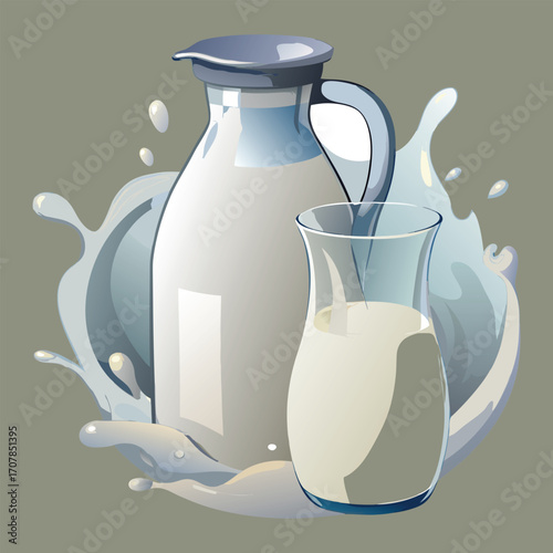 Milk vector. milk. Realistic glass of milk isolated on transparent background. Bottles of various plant milk. Natural whole milk.  Bottle and glass of tasty milk on light table. Healthy eating. 