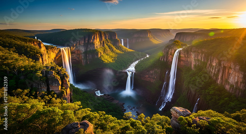 Fototapeta Naklejka Na Ścianę i Meble -  Chapada dos Veadeiros highland canyon with waterfalls and tropical forest