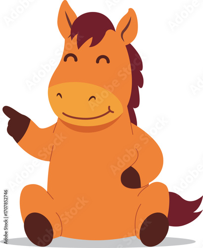 Cartoon cute sitting Horse hand pointing vector