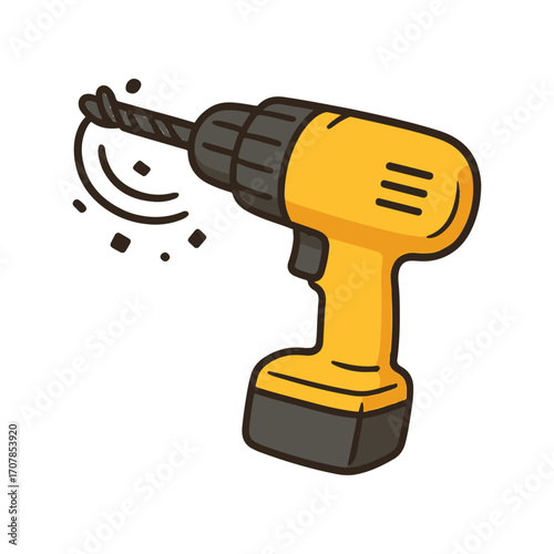 cartoon yellow electric drill tool illustration