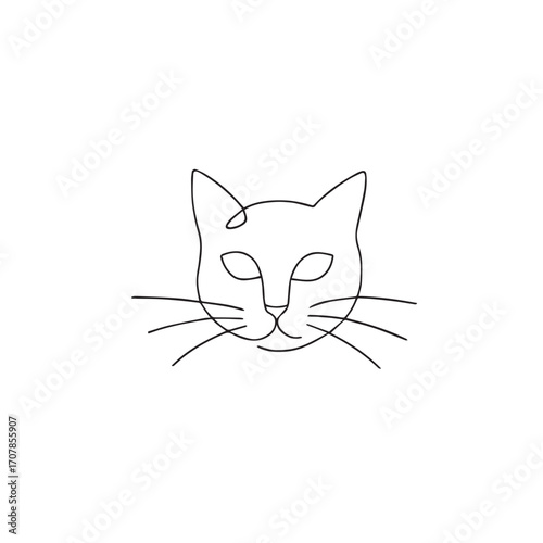 line sketch of a cat face with whiskers, silhouette vector illustration
