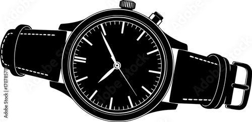 Classic Wristwatch Black Silhouette Vector Design