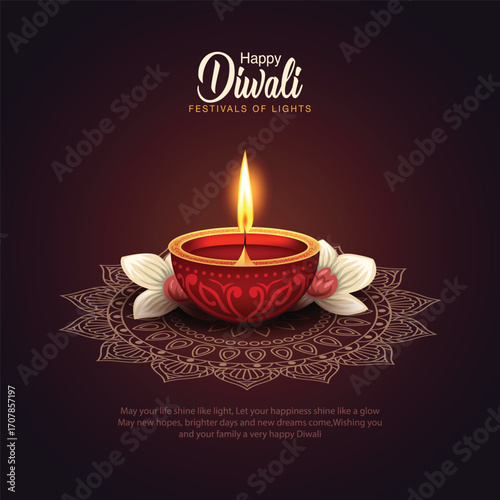 Adobe Illustrator ArtworkIndian festival of lights Happy Diwali, holiday Background, Diwali celebration greeting card, abstract vector illustration design.