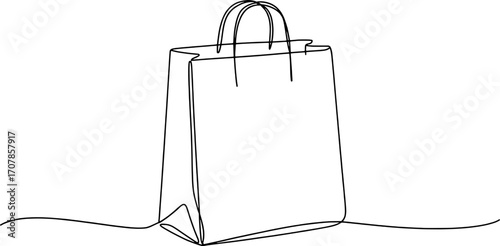 Black outline shopping bag with handles on white background paper bag carrier bag