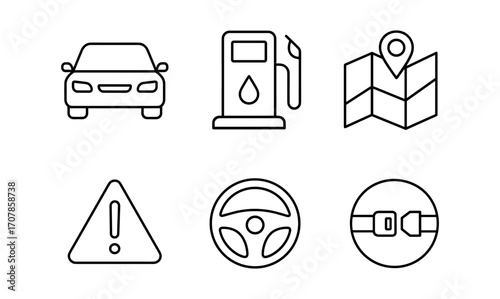 Essential driving icons set for navigation and safety design projects
