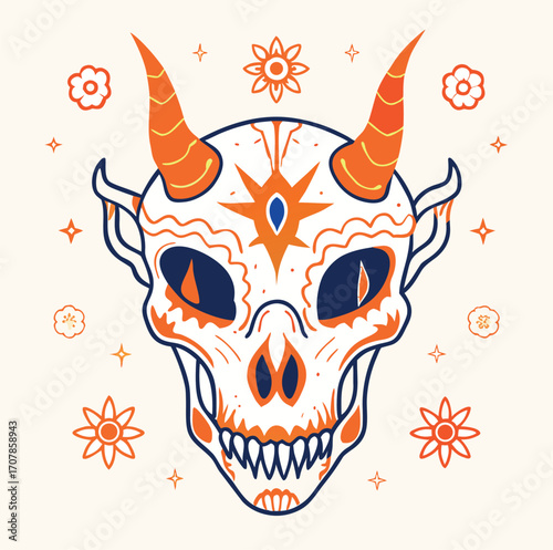 Gothic design of a fire-breathing devil bull skull illustration