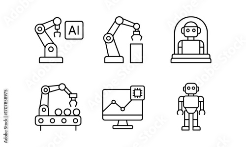 Robotics and psychology icon set for technology and ai concepts