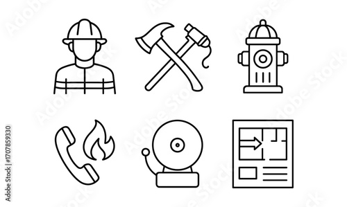 Fire safety and emergency response icons for professional use in design projects