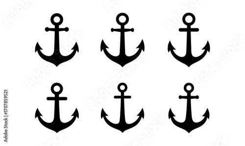 Nautical anchor icons collection for marine themed graphic design and digital projects