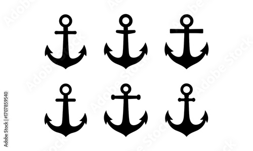 Nautical anchor icon set for design and digital projects