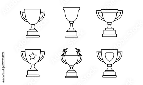 Minimalist trophy and clock icons for achievement designs and time management concepts