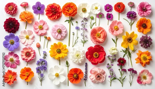 Wallpaper Mural Overhead Arrangement of Colorful Assorted Flowers on White Background Flat Lay Torontodigital.ca
