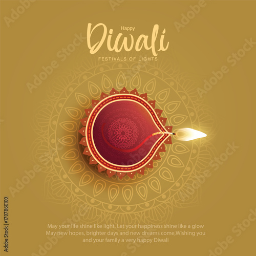 Indian festival of lights Happy Diwali, holiday Background, Diwali celebration greeting card, abstract vector illustration design.