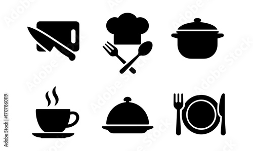 Culinary icon collection: essential kitchen and dining symbols for menu design and cooking projects