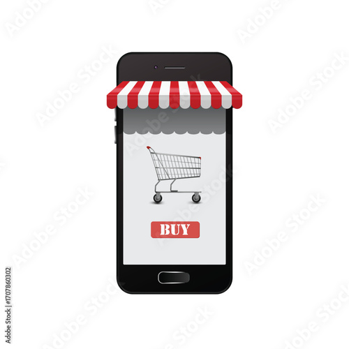 Concept of online shop on modern smart phone
