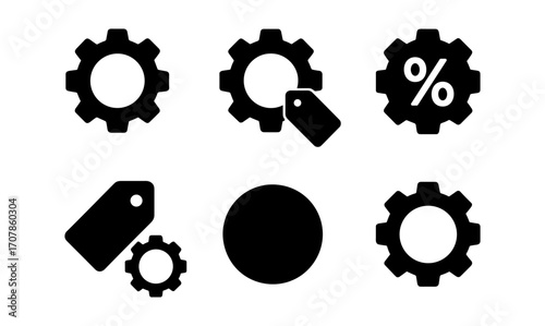 Gear and discount icon set for e-commerce and marketing design projects