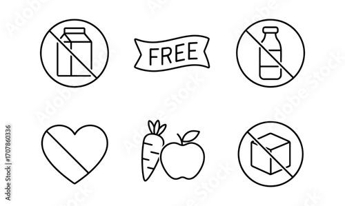 Cardiology icon set with heart health symbols and dietary restrictions for medical design