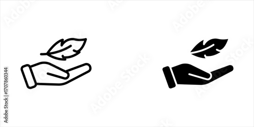 Feather in hand icon set. Lightweight icon. Vector illustration.