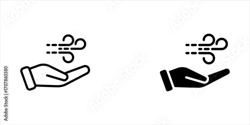 Black air line icon set, simple motion wind weather flat design vector pictogram, infographic vector for app logo web website button banner ui ux interface elements isolated on white background