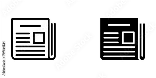flat black newspaper vector icon set on white background, vector illustration, eps10.