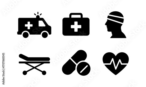 Emergency medical icons collection for healthcare and first aid design projects