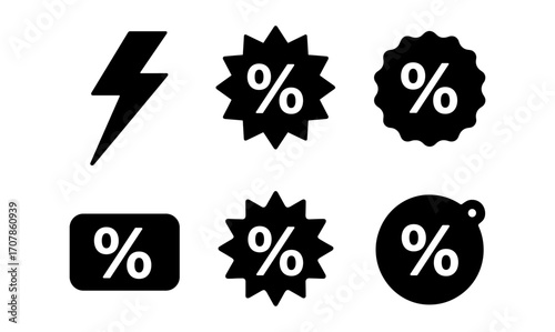 Discount sticker collection featuring iconic symbols for retail promotions and sale events
