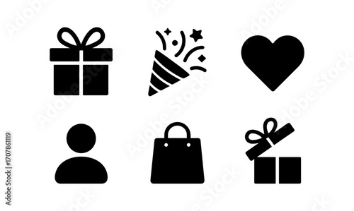 Gift and celebration icons set for holiday design and decoration