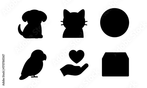 Charity animal icons set for donation campaigns and pet care design