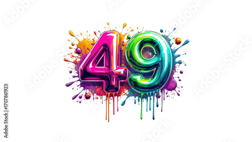 Colorful Number 49 with Paint Splatter Design -  Perfect for Birthday, Anniversary, or Celebration