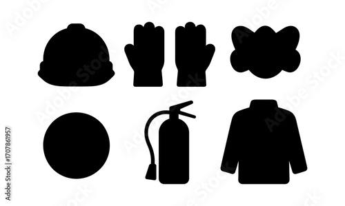 Robotic safety icons: essential tools and equipment for industrial protection and risk management