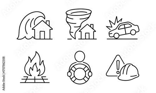 Security and rescue icon set for emergency preparedness and safety design