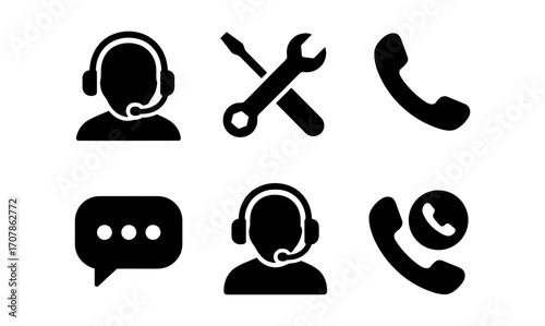Customer service and technical support icon set for communication and assistance design