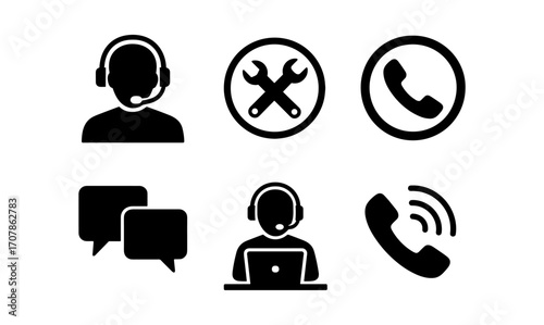 Customer support icons set for communication and assistance design