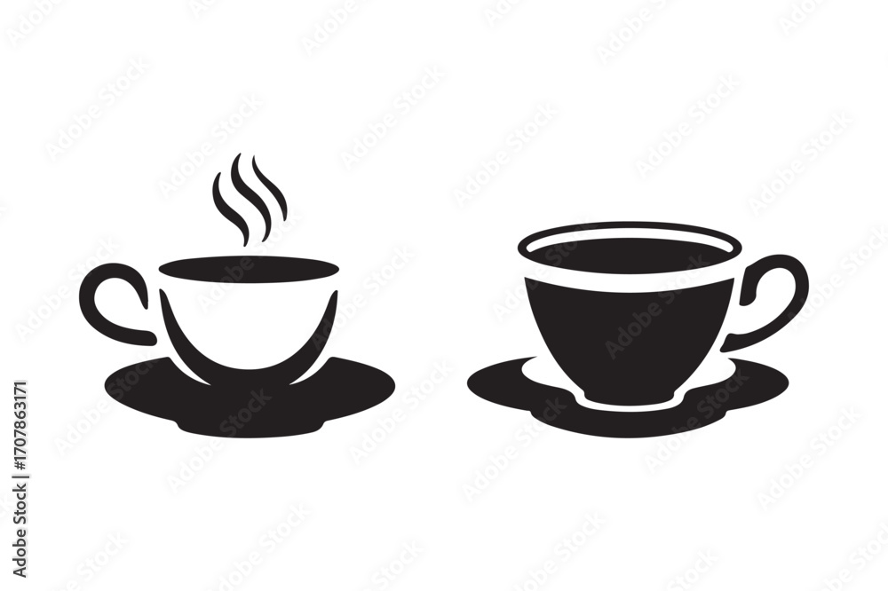 Obraz premium Two coffee cups one steaming on white background