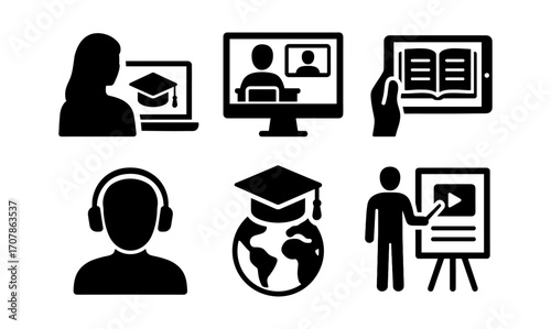 Online education icons for e-learning and virtual classroom design