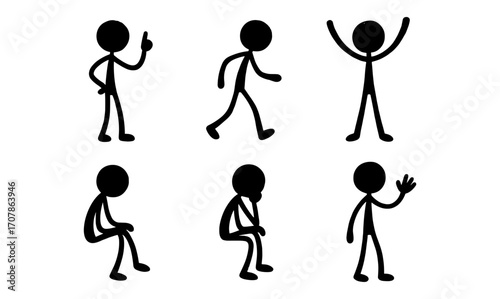 Mystical stick figure set with simple poses for creative design projects