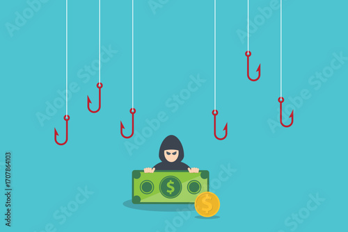 Hacker stealing money. Hacking concept.	